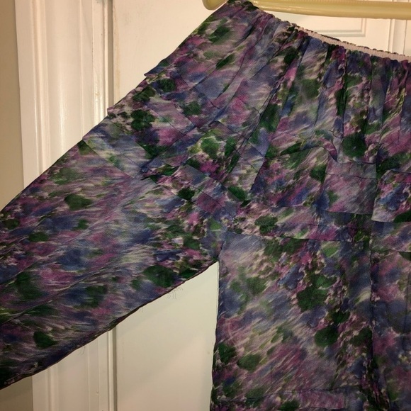 Haniiy 100% Silk Off-The-Shoulder Ruffled Top - Picture 2 of 8